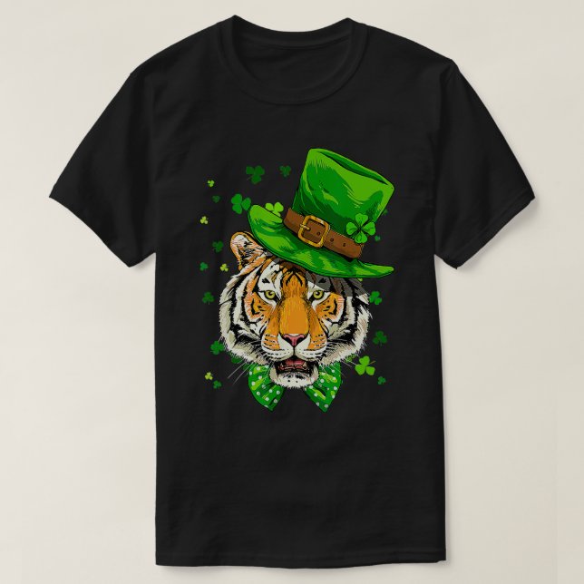 Camiseta Dia de São Patrício Tiger Shamrock Tiger Lover Irl (Frente do Design)
