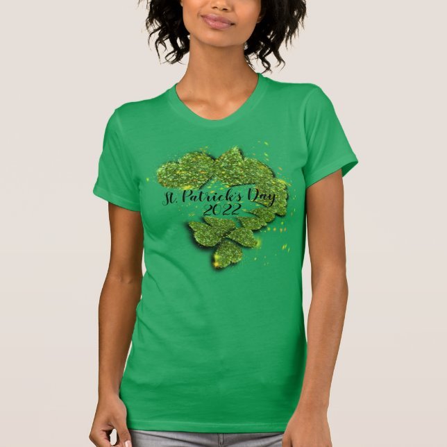 Camiseta Dia de São Patrício | Trevos | corações cintilante (Frente)