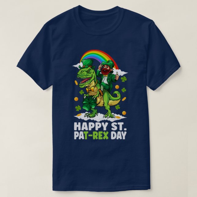 Camiseta Dia de São Patrício Trex Dino Leprechaun T Rex Din (Frente do Design)