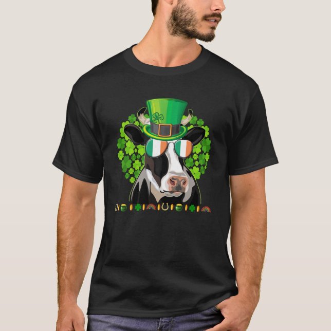 Camiseta Dia de São Patrício Vaca Irish Flag Leprechaun Men (Frente)