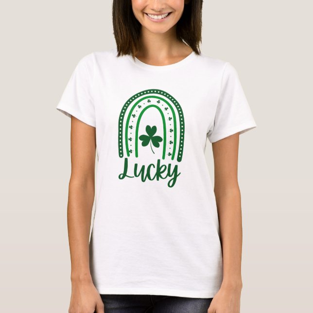 Camiseta Dia de São Patrício Verde Arco-íris (Frente)