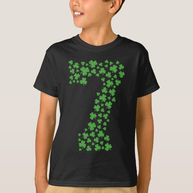 Camiseta Dia de São Patrício Verde de Shamrocks Garoto de 7 (Frente)