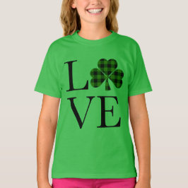 Camiseta dia de são patrício verde preto xadrez trevo amor