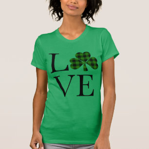 Camiseta dia de são patrício verde preto xadrez trevo amor