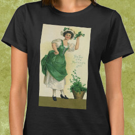 Camiseta Dia de São Patrício Vintage Moça, Shamrocks Sortud