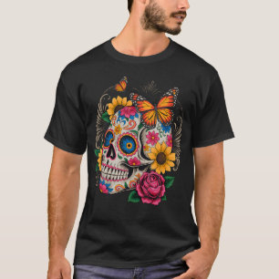 Camiseta Dia De Skull Borboleta Dia Dos Mortos Halloween