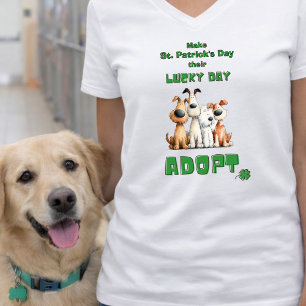 Camiseta Dia de Sorte Adote Cães Resgatados Fofo Dia de São