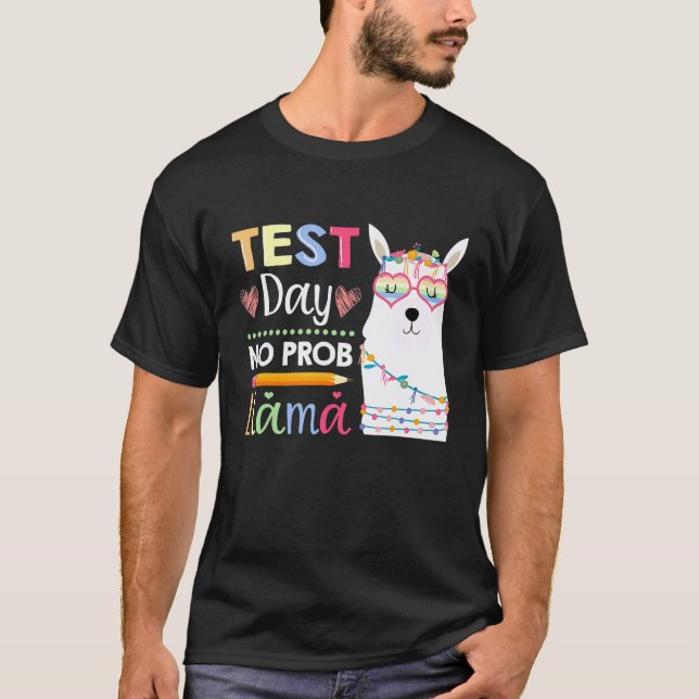 Camiseta Dia de Teste da Llama Fofa Sem Prob Llama Professo (Frente)
