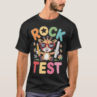 Camiseta Dia de Teste de Rocha Girafa Divertida Exame Dia d