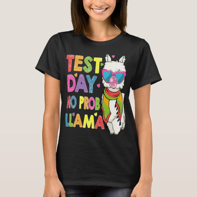 Camiseta Dia de Teste Sem Prob Llama Cute Llama Teste de Pr (Frente)