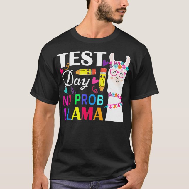 Camiseta Dia de Teste Sem Prob Llama Engraçado Professor Te (Frente)