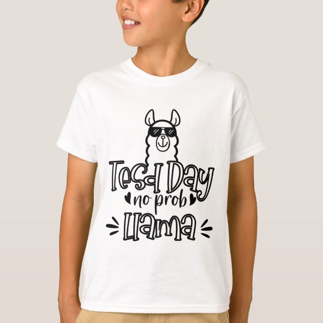 Camiseta Dia de Teste Sem Prob-llama Llama Dia 1 de Teste d (Frente)