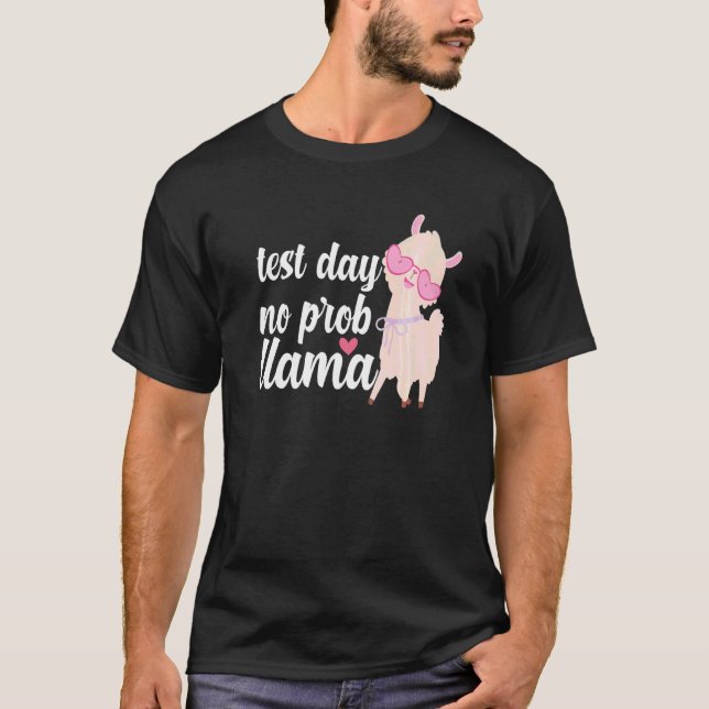 Camiseta Dia de Teste Sem Prob Llama Mulheres Estudantes Te (Frente)