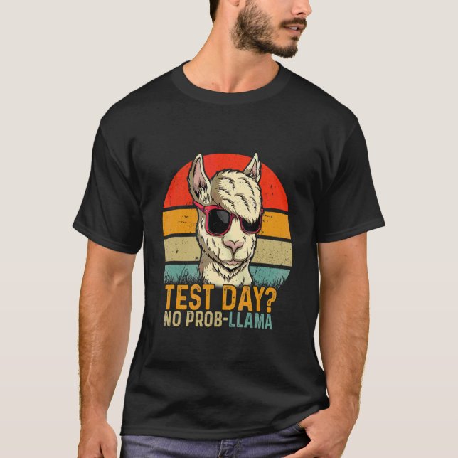 Camiseta Dia de Teste Sem Prob Llama Professor Exame Testan (Frente)