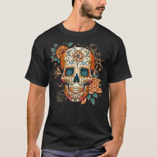 Camiseta Dia do Açúcar do Morto Caveira Floral Esqueleto Ca
