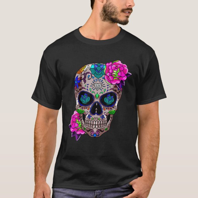 Camiseta Dia Do Crânio Do Açúcar Dos Crânios Da Cabeça Lega (Frente)
