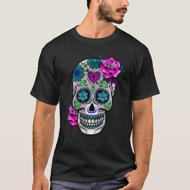 Camiseta Dia Do Crânio Do Açúcar Dos Homens Mortos Mulheres (Frente)