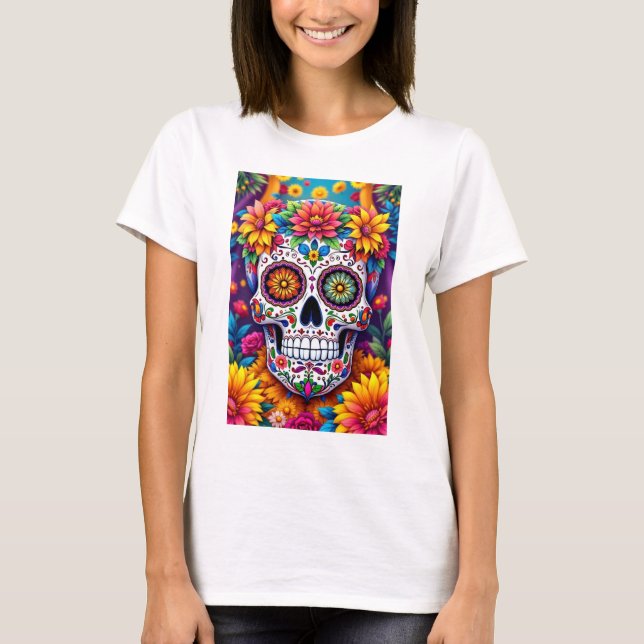 Camiseta Dia do Crânio do Açúcar Morto Feriado Mexicano (Frente)