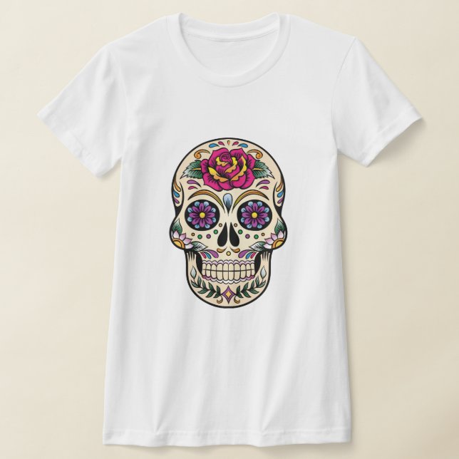 Camiseta Dia do Crânio Morto de Açúcar com Rosa T-Shirt (Postura )
