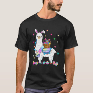 Camiseta Dia do felz pascoa 2022 Llama Bunny Trazendo Ovos 