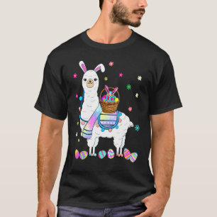 Camiseta Dia do felz pascoa 2022 Llama Bunny Trazendo Ovos 