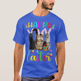Camiseta Dia do felz pascoa Três Gato Vestindo Coelhinho
