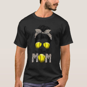 Camiseta Dia do Jogo da Mãe do Softball do Leopard Messy Bu