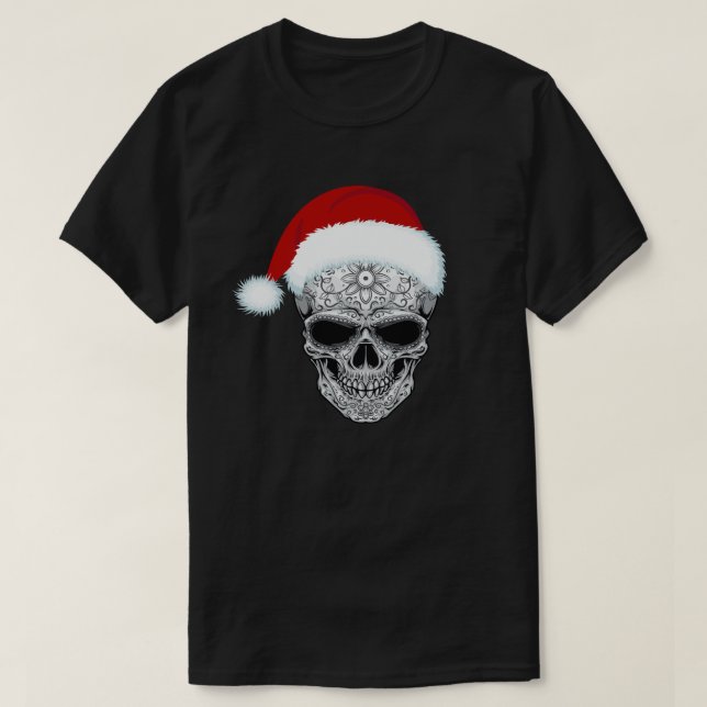 Camiseta Dia do Natal Morto - Crânio De Açúcar No Chapéu De (Frente do Design)