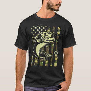 Camiseta Dia do Pai Pesca Pai Americano Camo Usa Flag Bass