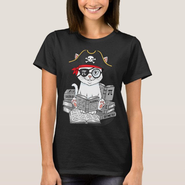 Camiseta Dia do Pi Gata Nerd de Matemática Pirata Professor (Frente)