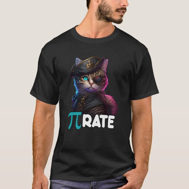 Camiseta Dia do Pi Gato Pirata Professor de Matemática e Ci (Frente)