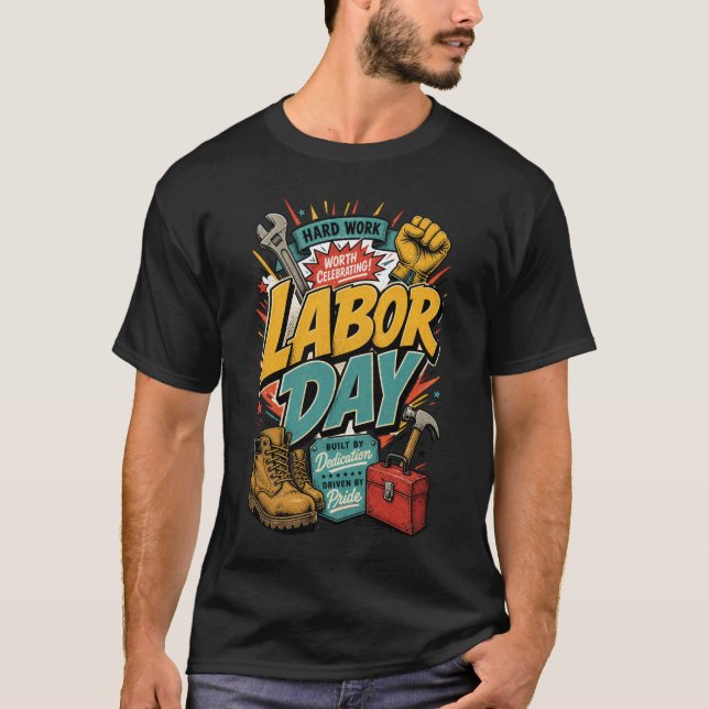 Camiseta Dia do Trabalho Construído com Dedicação e Impulsi (Frente)