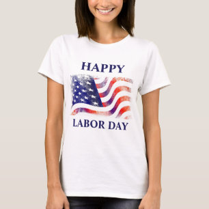 Camiseta Dia do Trabalho da Bandeira Americana em Azul Verm