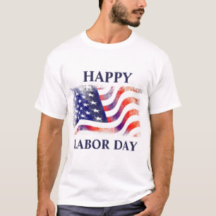 Camiseta Dia do Trabalho da Bandeira Americana em Azul Verm