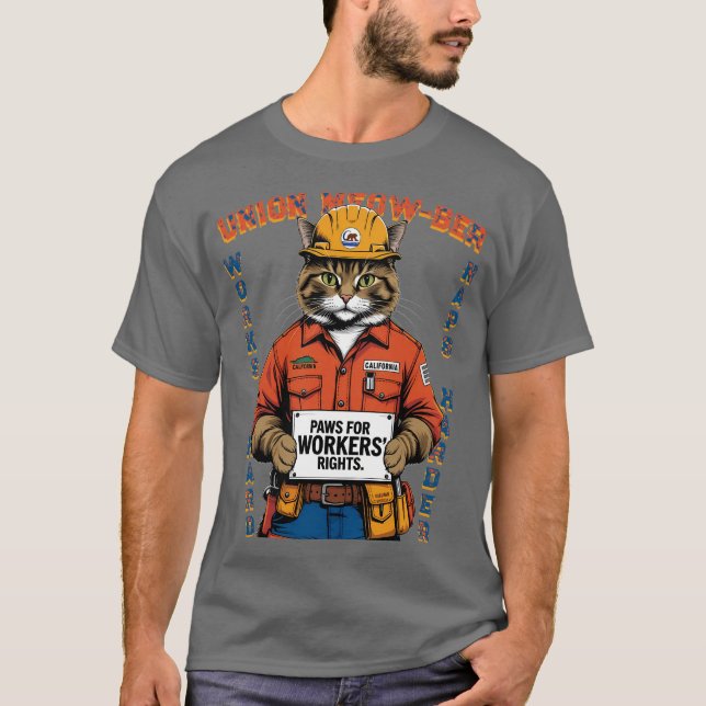 Camiseta Dia do Trabalho de Membro da União de Gato Engraça (Frente)