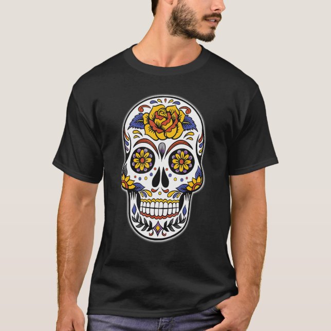 Camiseta Dia dos Mortos de Los Muertos - Sk Floral Sugar (Frente)