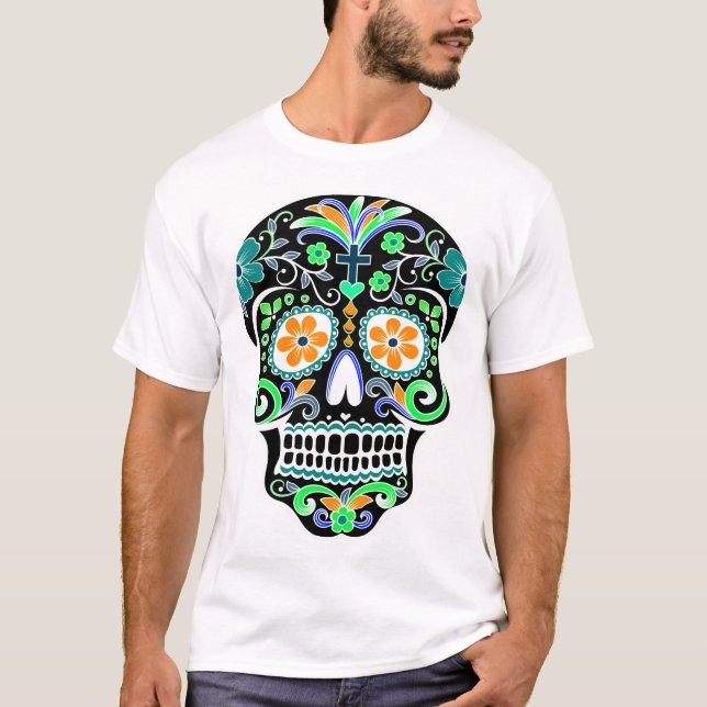 Camiseta Dia dos Mortos - Día De Los Muertos - Crânio de Aç (Frente)
