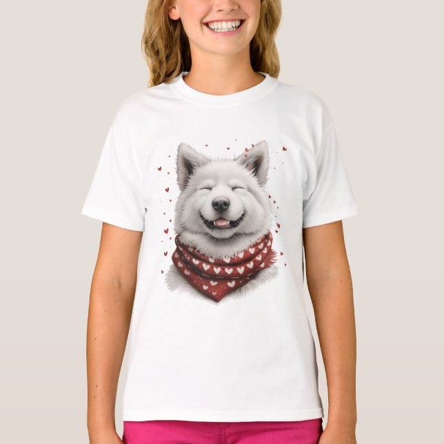 Camiseta Dia dos Namorados cachorro Samoyed (Frente)