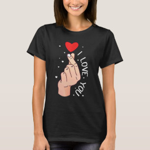 Camiseta Dia dos Namorados Carácter Coreano Eu Te Amo Mão S