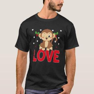 Camiseta Dia dos Namorados Corações Amor Macaco Animal Mulh
