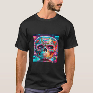 Camiseta Dia Dos Namorados De Halloween Do Crânio Do Açúcar