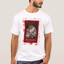 Camiseta Dia dos Namorados Feliz 1 Foto Corações Vermelhos 