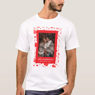Camiseta Dia dos Namorados Feliz Corações Vermelhos Elegant
