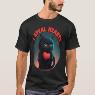 Camiseta Dia dos Namorados Gato Eu Roubo Corações Homens Mu
