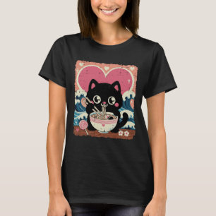 Camiseta Dia dos Namorados Gato Ramen Kawaii Meninas Japone