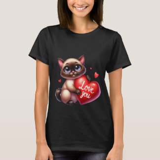 Camiseta Dia dos Namorados Gato Siameses Amor Você Coração