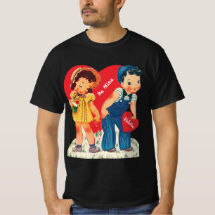 Camiseta Dia dos Namorados Retrô, Corações de Menina e Meni