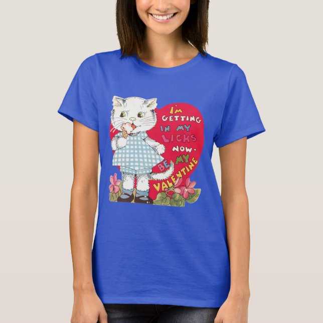 Camiseta Dia dos Namorados Retrô Gato Antigo Comendo Sorvet (Frente)