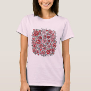 Camiseta Dia dos Namorados Rosas Vermelhas e Rosadas Coraçõ