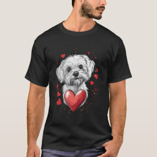 Camiseta Dia dos Namorados Vetor Coração de Cachorro Maltês